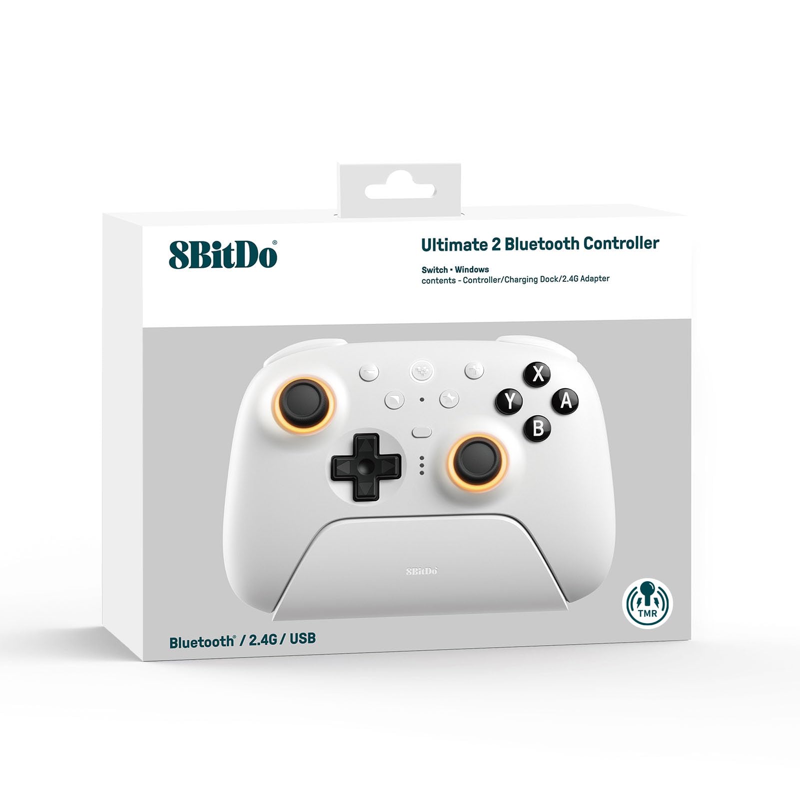 8BitDo Ultimate 2 Bluetooth Controller for Switch & Windows PC, TMR Joysticks, Hall Effect/Tactile Triggers, White