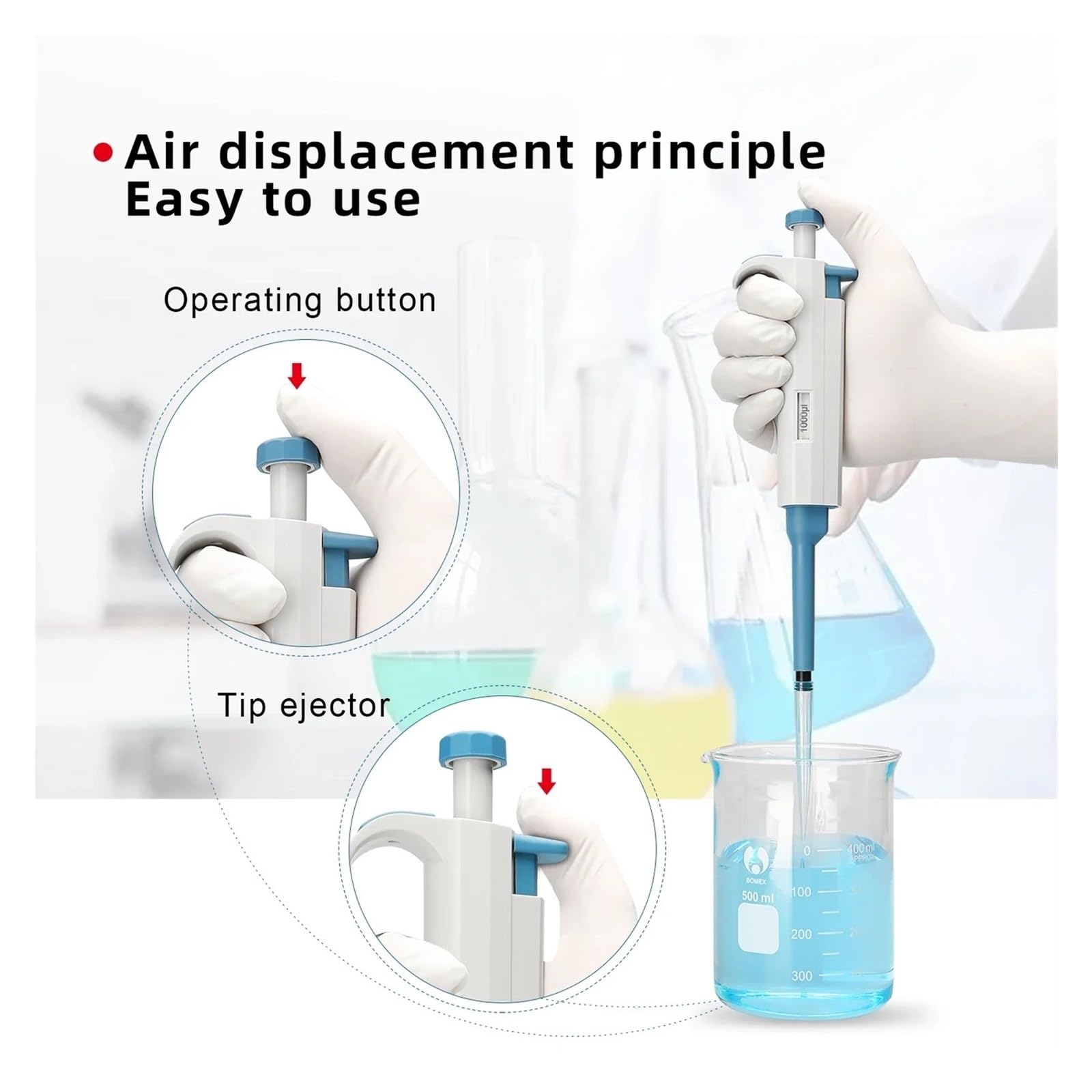 pipeta de Laboratorio, Pipeta de Transferencia Laboratorio un Solo Canal con Rango Fijo 5 ul a 5000, pipeta Digital Volumen TopPette + Puntas(25ul)