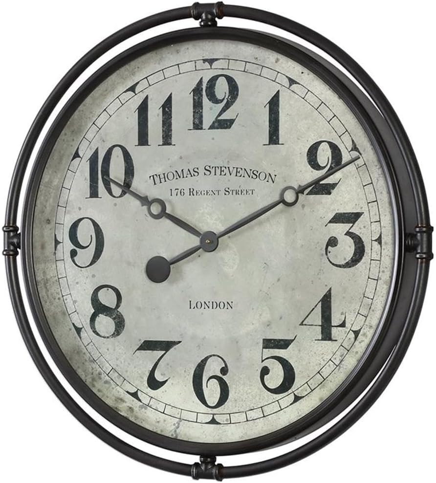 BOWERY HILL 29.5" Round Contemporary Metal & Glass Wall Clock, Unique High-Style Design, in Smoke Gray & Aged Ivory Finish