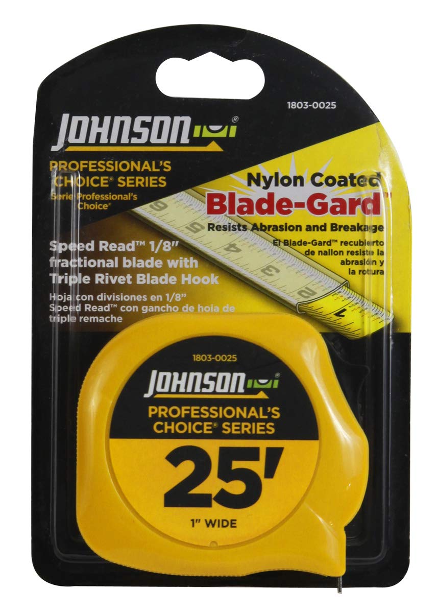 Johnson Level & Tool 1803-0025 Professional's Choice Power Tape, 25', Black/Yellow, 1 Tape