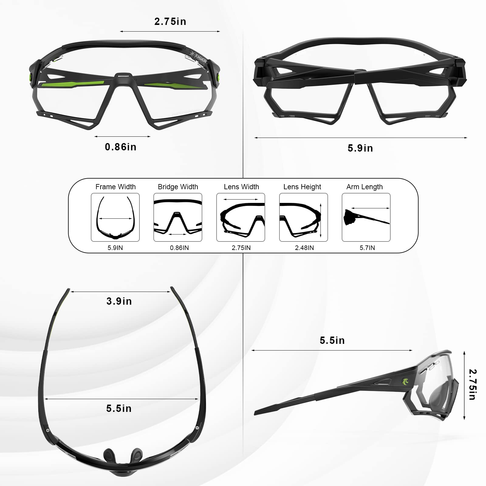 X-TIGER Occhiali Ciclismo Fotocromatici TR90 Occhiali Da Sole Sportivi UV400 PC Lenti Trasparenti Uomo Donna Bici MTB…