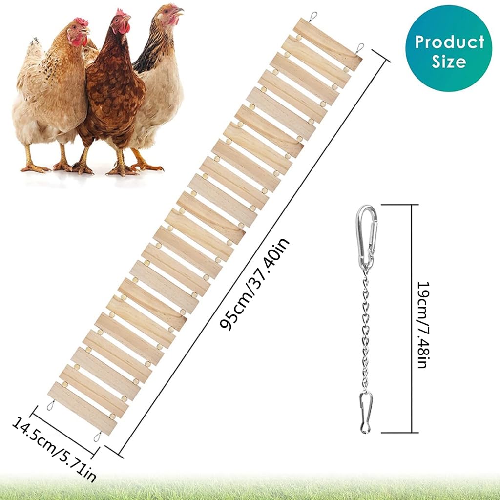 Columpio para pollo, escalera de madera natural, accesorio para gallinas, pájaros, loros, longitud total 112 cm