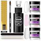 ROSALIND Acrylic Powder Kit, Clear Pink Acrylic Nail Powder White Pink Nail Arcylic Powder Set Polymer Nail Powder with Acrylic Liquid Acrylic Nail Brush Nail Forms and DIY Nail Art Tools Nail Acrylic Extension Kit for Beginner