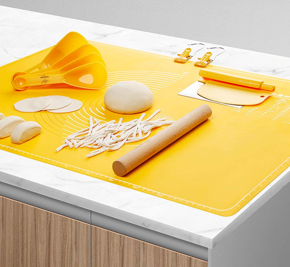 Extra große Silikon-Backmatte für Teigrollteig mit Messungen, antihaftbeschichtet, hitzebeständig, lebensmittelechtes Silikon, mit Nudelholz, Teigschneider