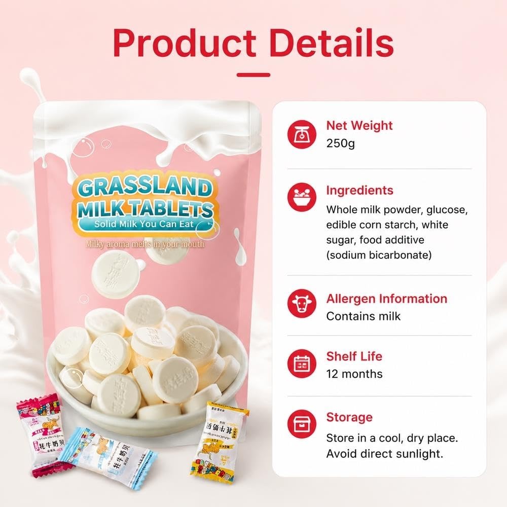 Tabletki z mlekiem jaka truskawkowego 250g – 2 opakowania, chrupiący