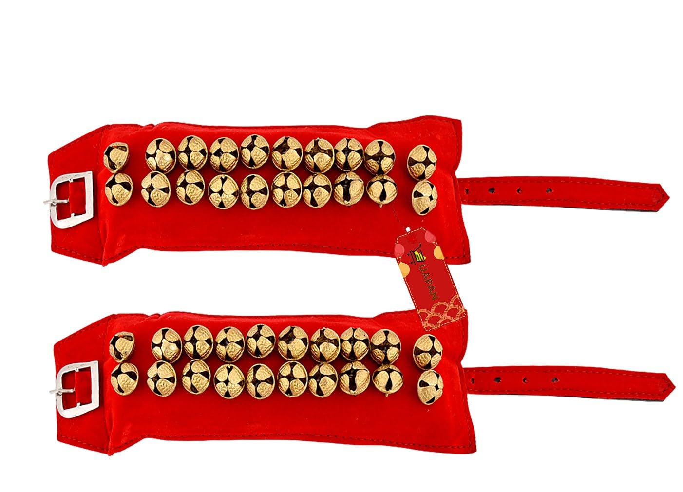 2 line Brass Ghungroo Ankle Bells Velvet Red Pad for Classical,Baratnatyam,Odissi,Kathak Dance with Adjustable Strap (Valvet, Belt)-image-13
