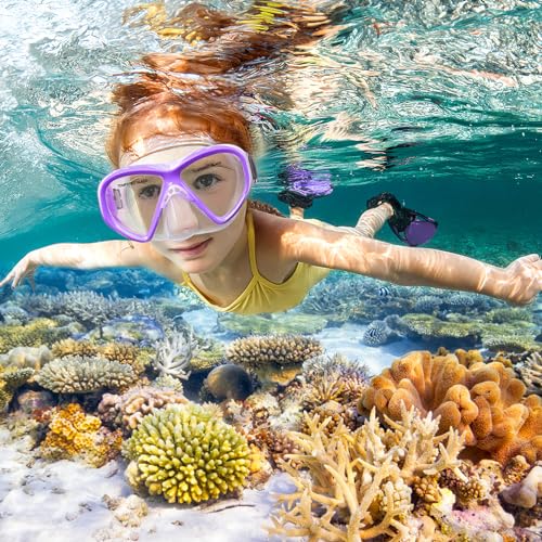 Image of Kids Swim Goggles Snorkel Diving Mask for Boys Girls Ages 5-15, Anti-Fog Swimming Goggles with Nose Cover