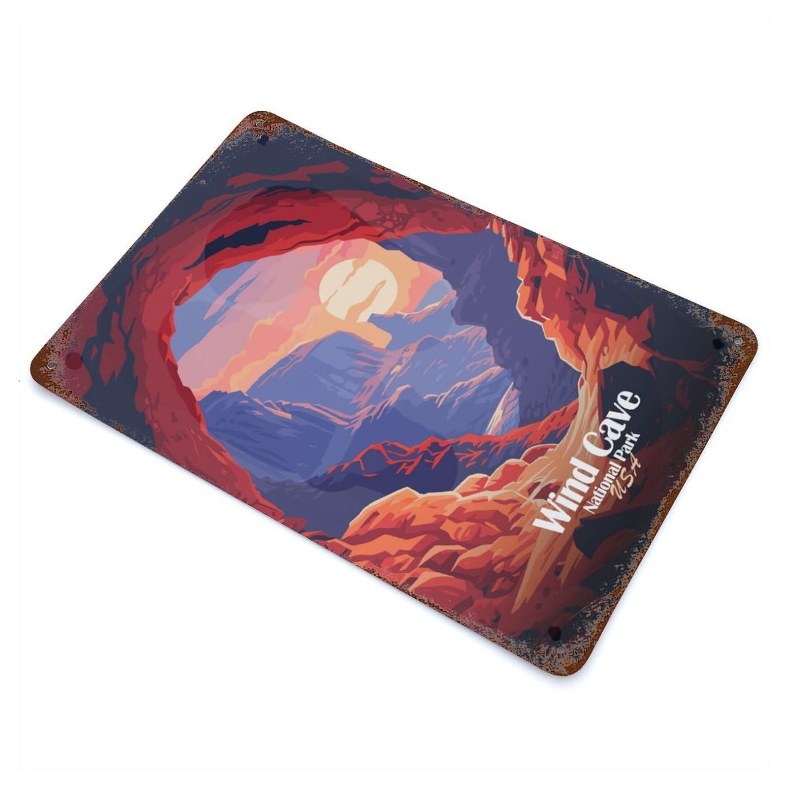 Wind Cave National Park Illustration Weathered Tin Sign 11.8"x7.9", Vintage Wall Decor for Garage, Pub Or Kitchen