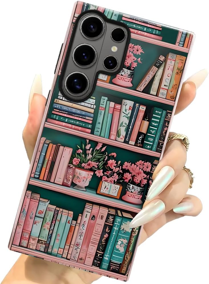 Compatible with Samsung Galaxy S26 Ultra,Glossy Dual-Layer Protection with Phone Case Cover - Pink Bookshelf Floral Aesthetic image 5