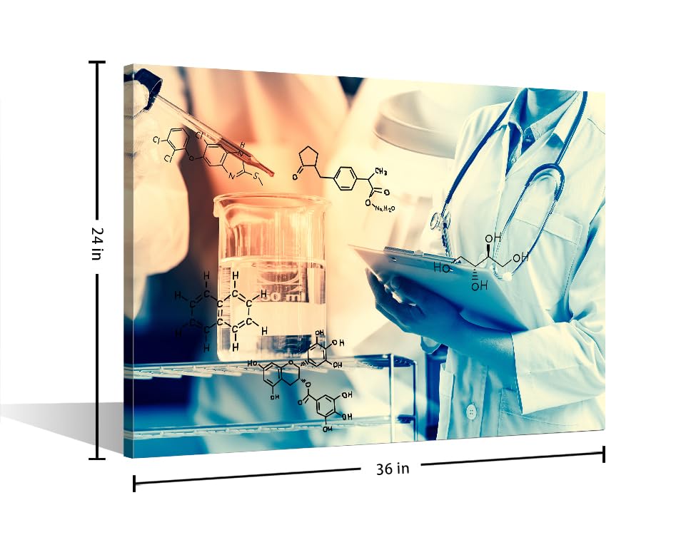 Image of Clinical Laboratory Artwork Canvas Wall Art Chemical Equations Laboratory Research Concept Painting Bedroom Living Room 1 Pieces Poster Wall Decor for Living Room Framed Ready to Hang , 24 inchWx36 inchH