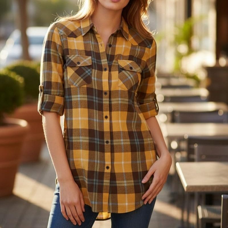 Image of Match Women's Long Sleeve Plaid Flannel Shirt #2021
