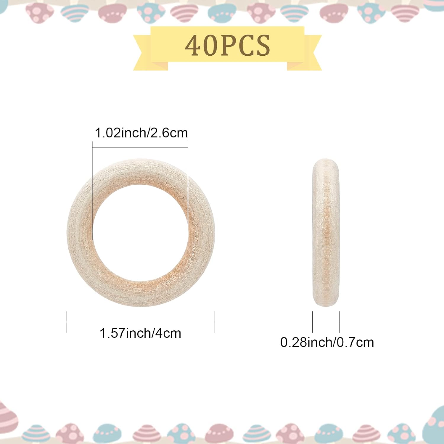 GORGECRAFT 40Pcs 40mm/1.57 inch Unfinished Solid Wooden Rings Round Natural Wood Rings Macrame Wooden Rings for DIY Craft Pendant Connectors Rings Jewelry Making Christmas Ornaments