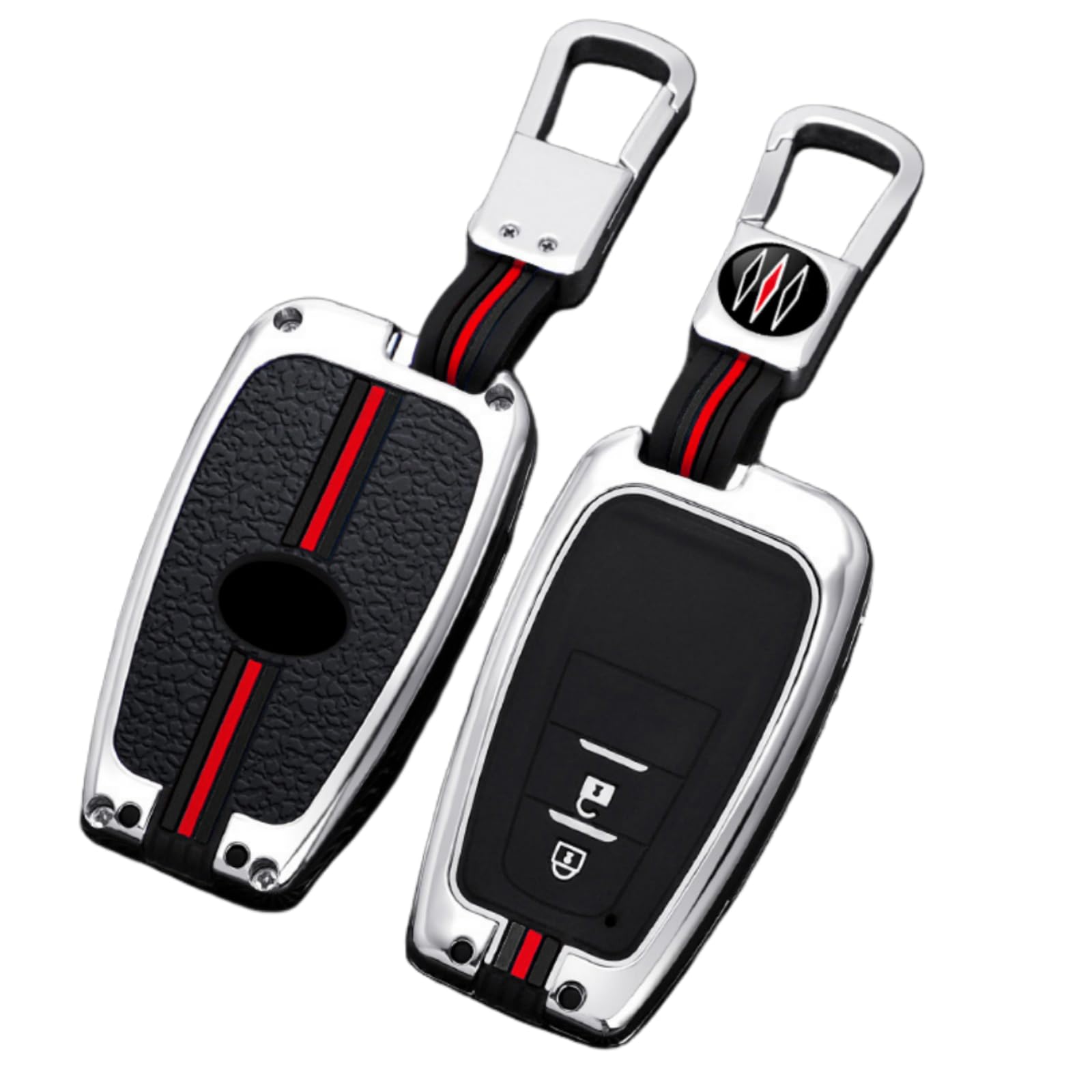 Happyit Silver Zinc Alloy Car Key Cover Cases For Toyota Camry Rav4 Avalon C-Hr Prius Corolla Gt86 360° Waterproof Protection (, 2 Buttons)