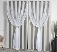 Cortina Solaris Blackout/Bleucate de Tecido com Voil 3,00m x 2,50m Alt com Ilhós Cromado e Abraçadeiras - Off-White
