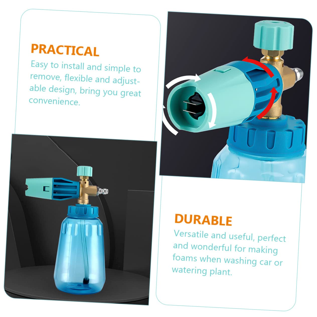 Conector de Pulverización de Espuma Regulable para Coche 1l | Botella de Plástico, Salida Ajustable, Uso en Lavado de Autos y Riego de Plantas
