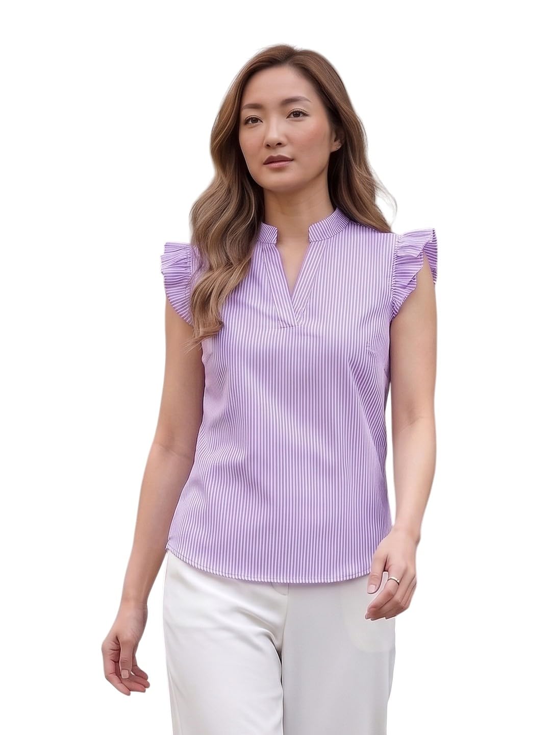 Women Polycotton Blue and White Stripe Shirt-image-34