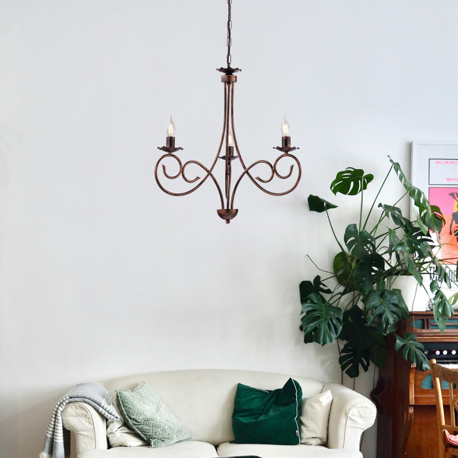 Be-Light Lampadario Provenzale Candelabro 3 Luci Ferro Battuto Nero E Rame