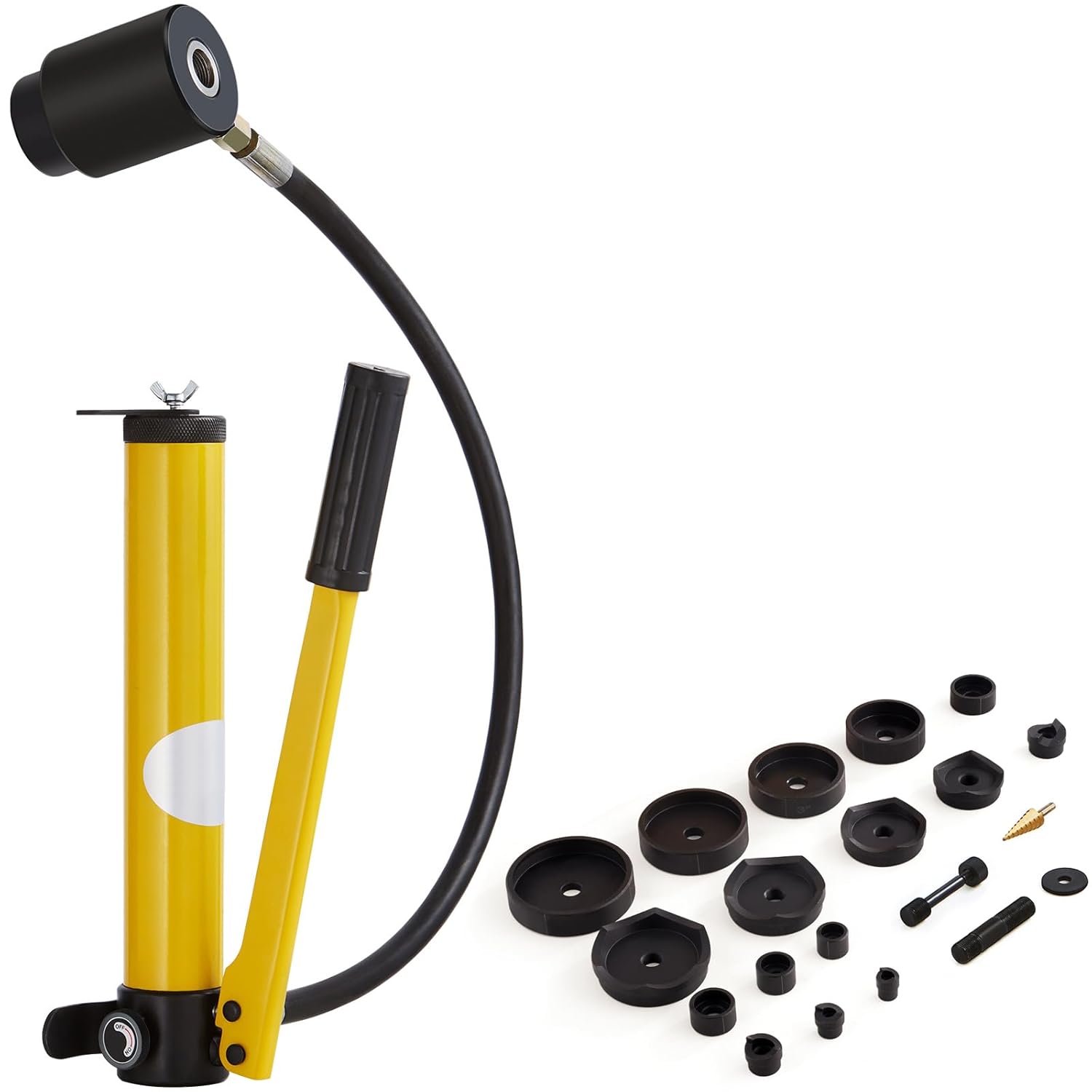 Happybuy 15 Ton Hydraulic Knockout Punch Kit, 1/2" to 4" Conduit Hole Cutter, 10-Piece Puncher Tool Set for Aluminum, Brass, Stainless Steel, Fiberglass, Plastic