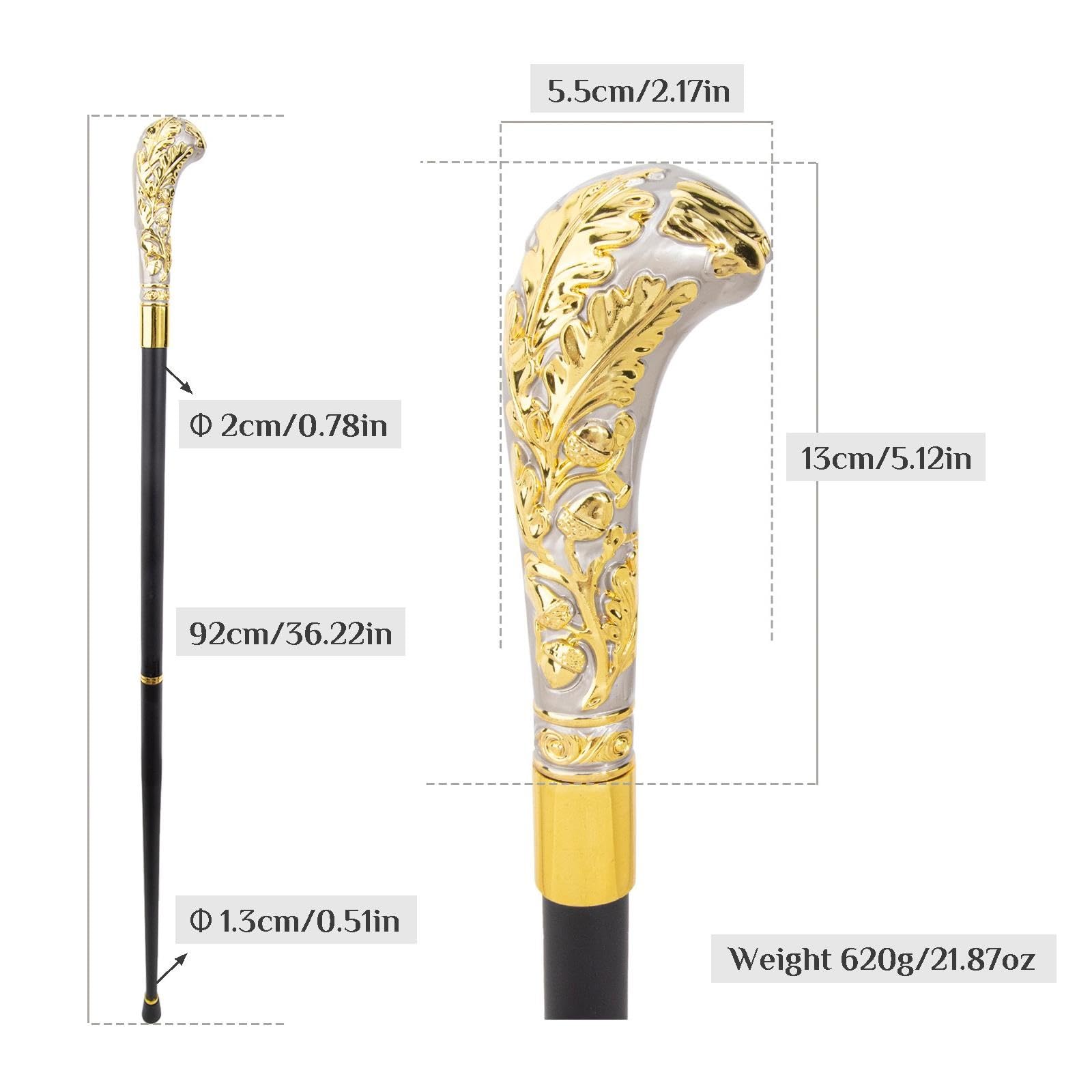Elegante Bastón de Paseo Metálico con Motivo Tallado a Mano Unisex