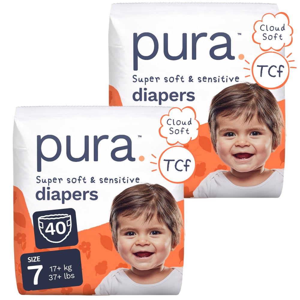 Pura Baby Diapers Size 7 (37+ lbs) 40 Count Sensitive Skin