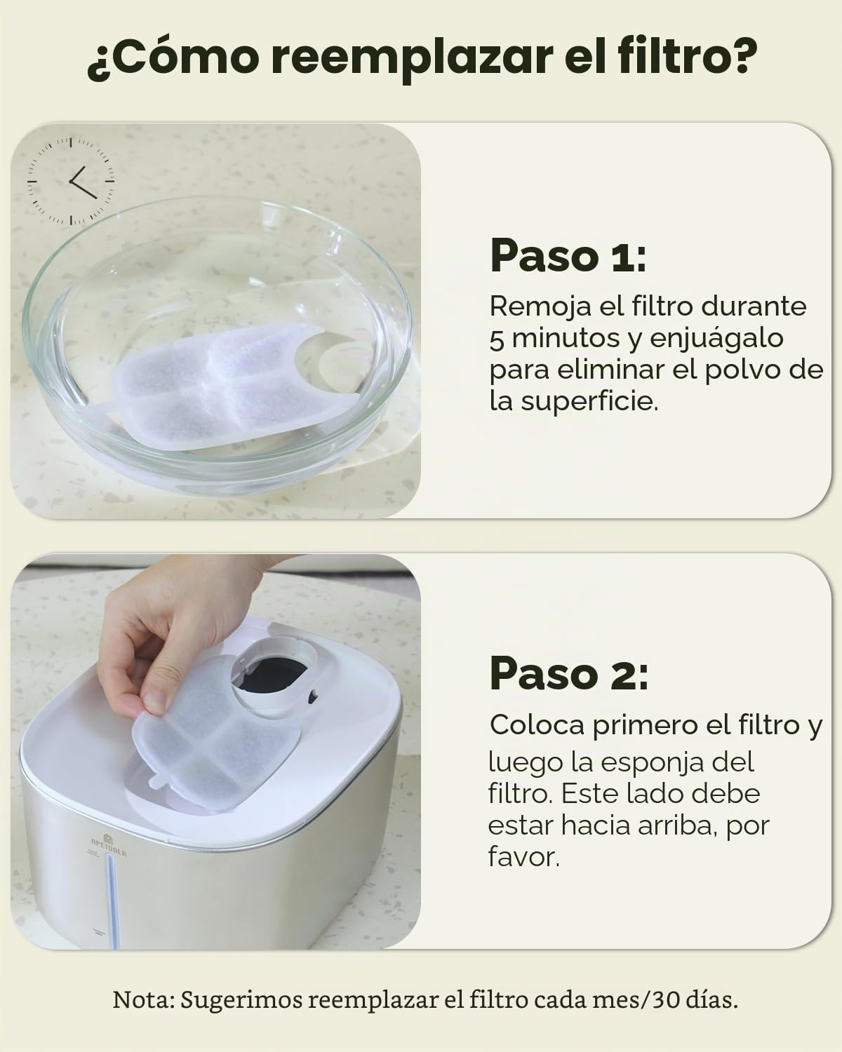 8 Pack Filtros para APETDOLA 4L Fuente Inalámbrica para Gatos de Acero Inoxidable con Filtración Múltiple, Filtro de Bebedero Gatos y Perros con Batería y Sensor de Movimiento