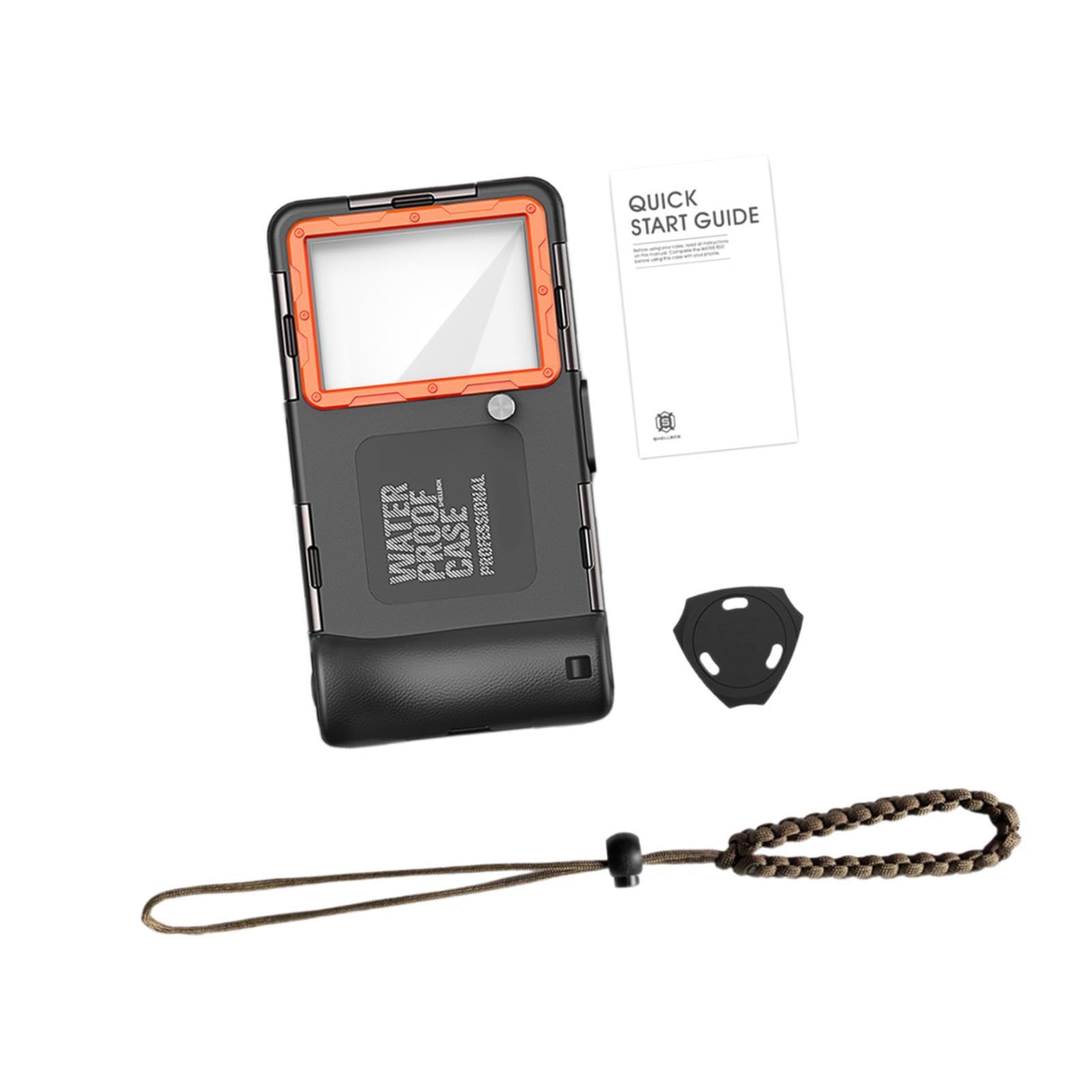 Funda para Teléfono de Buceo, Anillo de Sellado Profesional de 15M/50 Pies con Cordón, Cubierta Subacuática para Teléfono, Resistente Al Agua para NAD, Naranja Negro