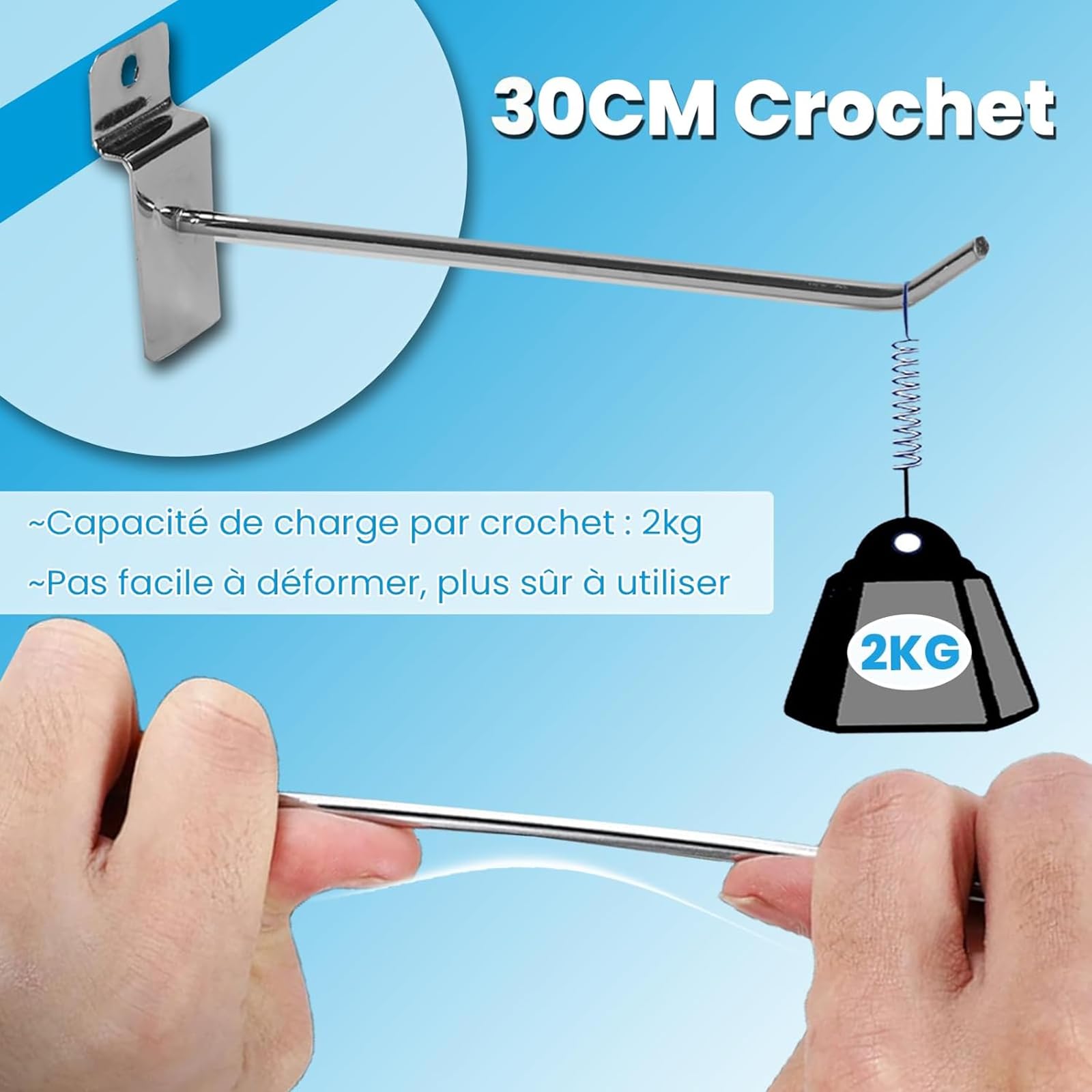 uyoyous 100Pièces Crochet de Panneau Mural, 30cm Crochets pour Panneaux Rainurés en Acier Inoxydable, Résistance 2 kg, Kit Crochet, Crochets Muraux pour Garages, Remises à Outils, Ateliers