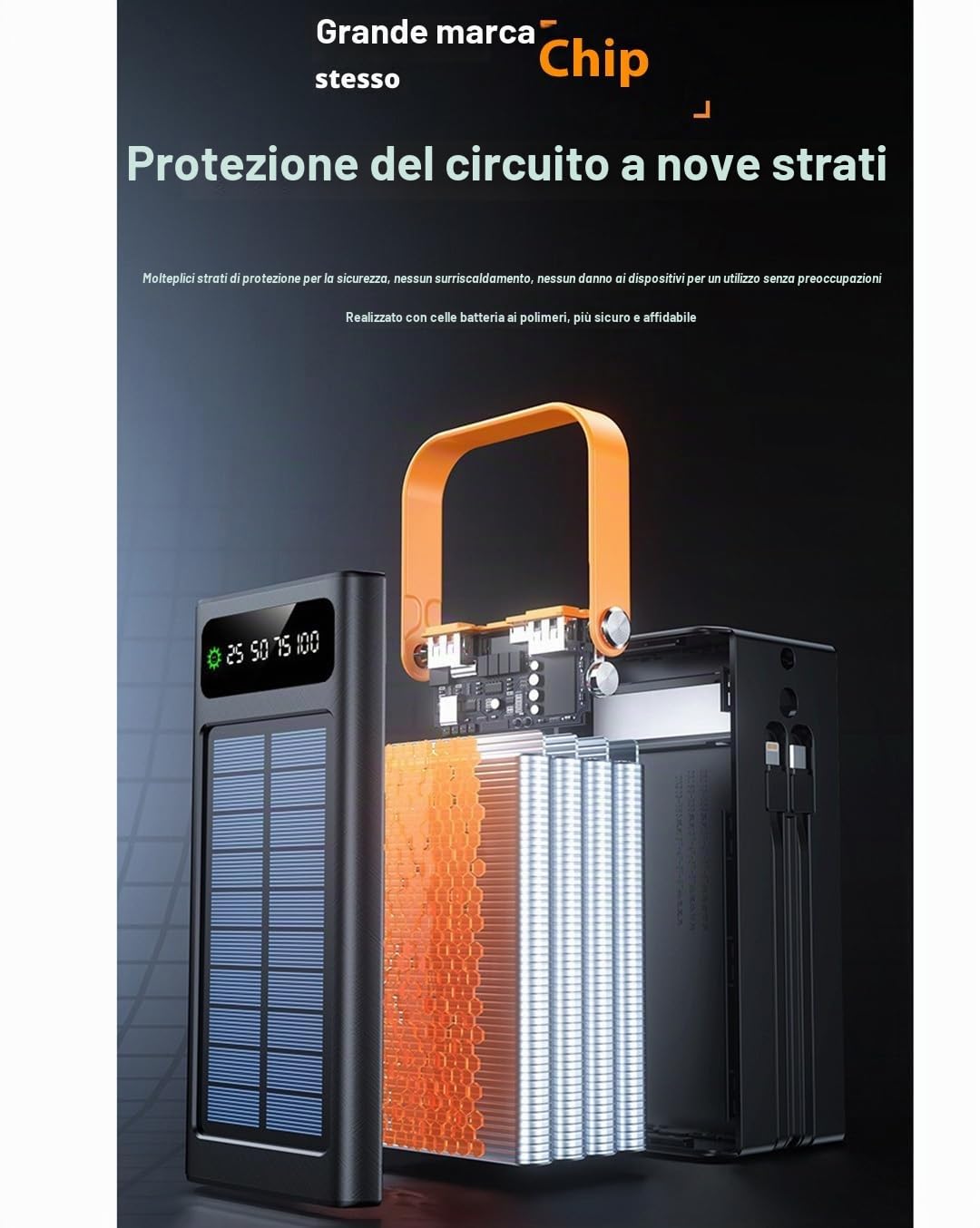 Power Bank Portatile 100000mAh 120W PD 20W Powerbank con Batteria da Carica Grande Capacità 5 Uscite 2 Ingressi Energia Solare con Doppio Cavo di Ricarica Rapida per iPhoneiPad Campeggio (Bianco)