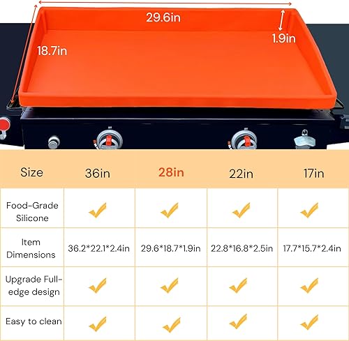 Miniatura 3 de Tapete de silicona de grado alimenticio de 28 pulgadas para parrilla Blackstone, cubierta de parrilla de borde completo mejorada, protege la plancha
