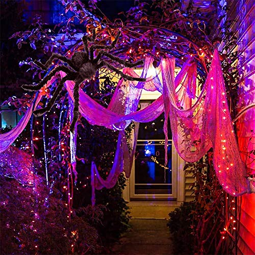 MOVINPE 200\" Halloween Spider Web + 2pcs 30\" Giant Fake Spider + 25pcs Mini Spiders, Huge Triangular Spider Web for Indoor Outdoor Decorations Yard Home Haunted House Party Décor