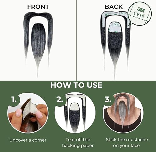 Miniatura 4 de Mustaches Bigote y barba falsos autoadhesivos novedad pelo facial falso accesorio de disfraz para adultos color sal y pimienta