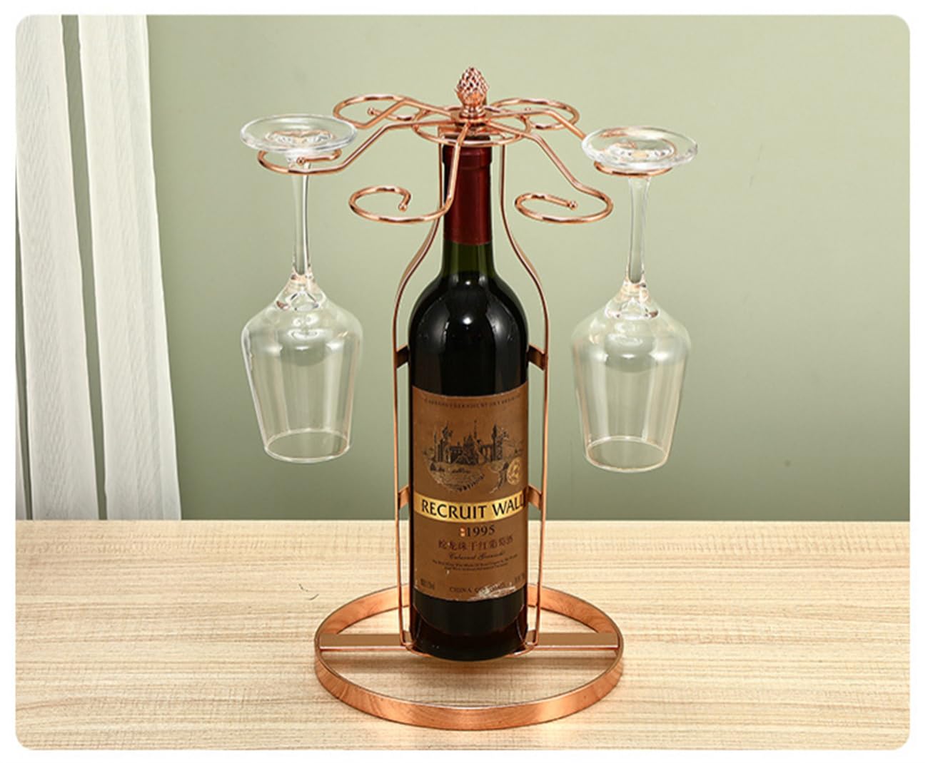 Artículos creativos para muebles de botella, soporte para botellas de vino de hierro forjado, soporte colgante de vidrio de copa de estilo europeo (oro rosa) 3