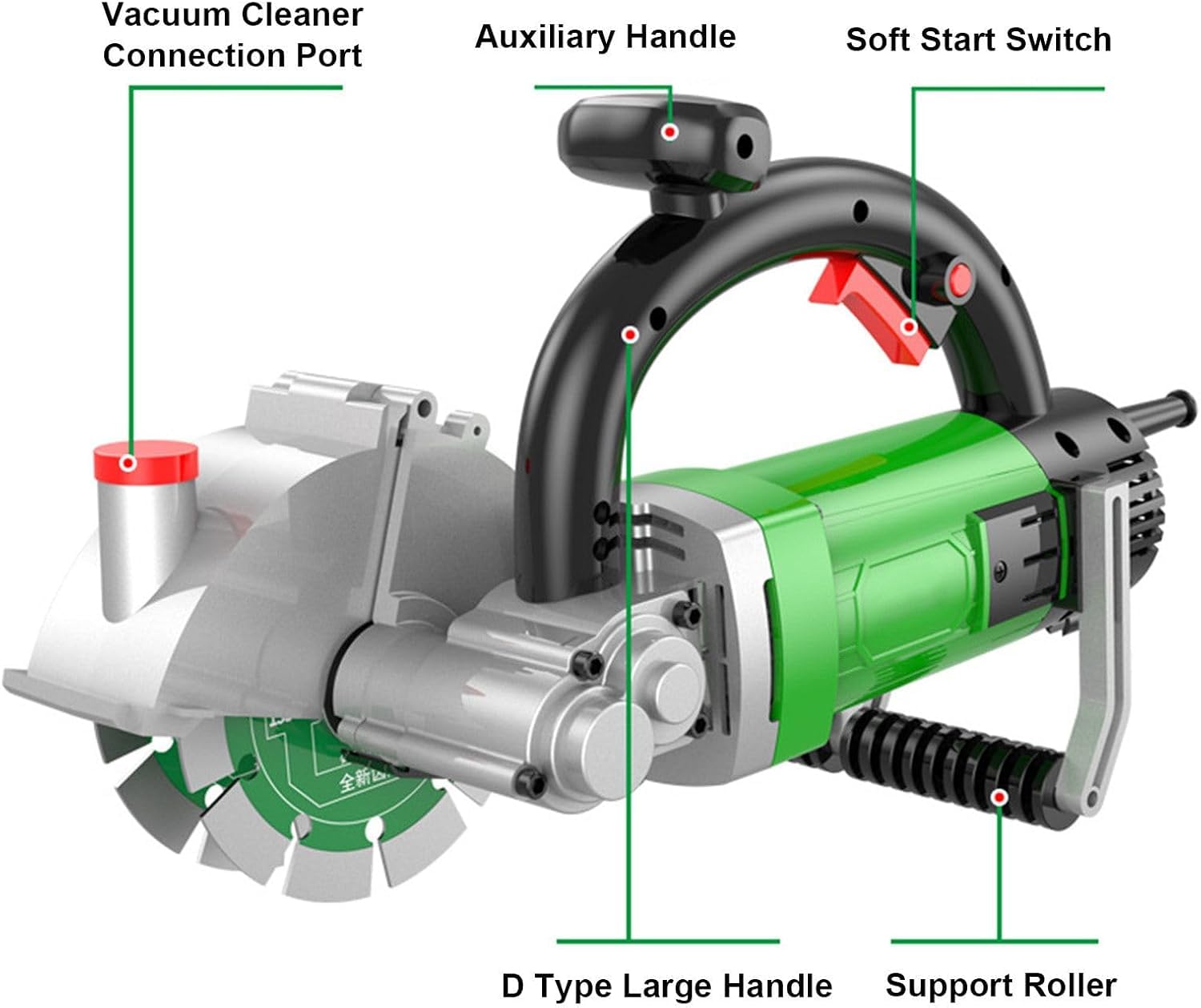 Máquina ranuradora eléctrica, diseño de doble hoja, 50 mm de ancho y 37 mm de profundidad, funcionamiento en ángulo recto sin polvo, incluye accesorio de tubería de agua para un trabajo eficiente