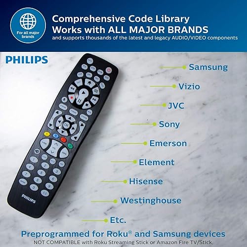 Miniatura 4 de Philips Control remoto universal retroiluminado, funciona para Samsung, Vizio, TCL, HiSense, Sony, RCA, Panasonic, Roku, Apple TV, Smart TV,