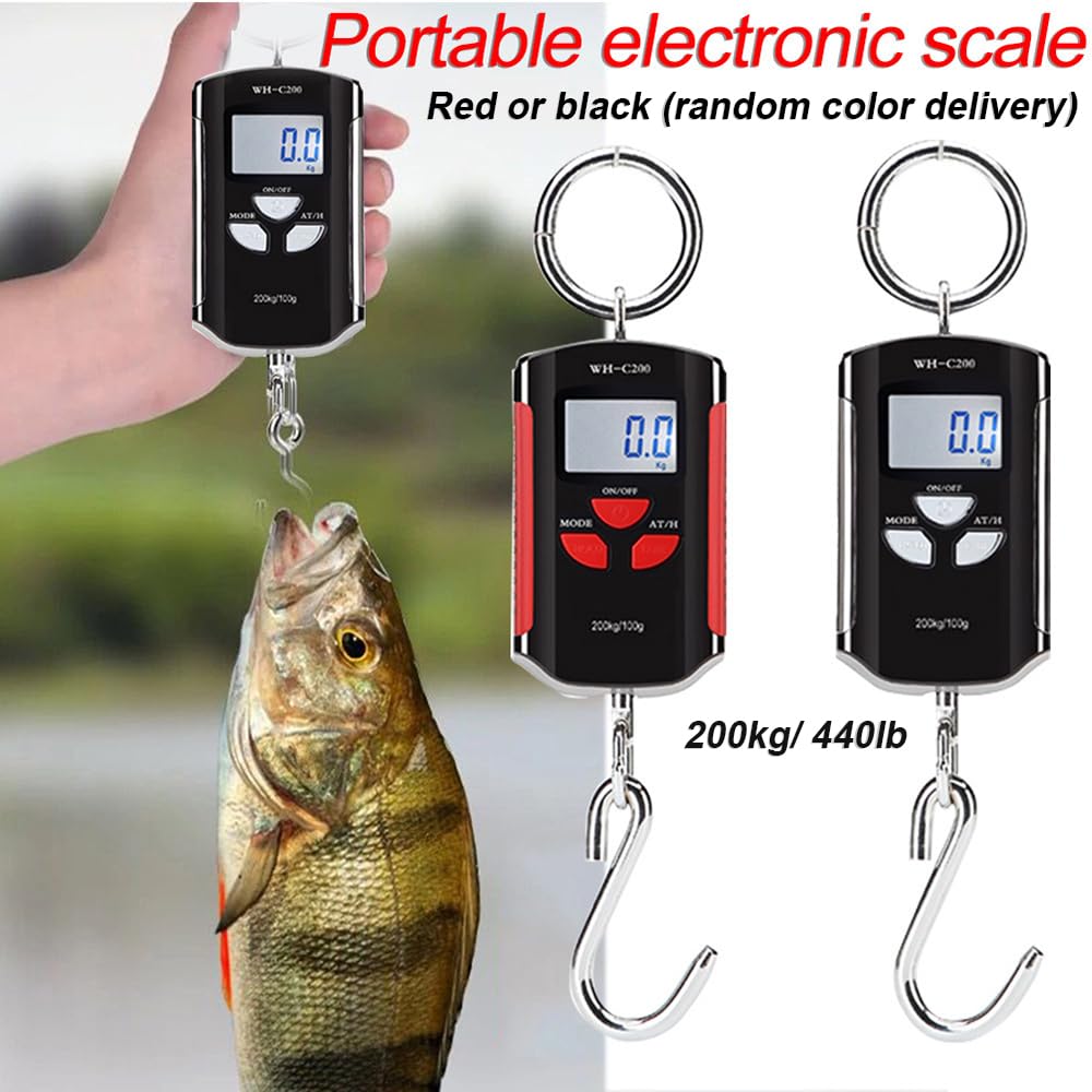Bilancia digitale sospesa e bilancia portatile da gru per pesatura commerciale - Capacità massima 200 kg 440 lb con risoluzione 100 g - Display LCD retroilluminato e gancio in