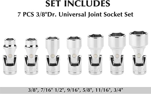 Miniatura 2 de EMENTOL Juego de llaves de vaso universal de 7 piezas de 38 pulgadas, 6 puntos, juego de enchufes flexibles universales SAE, CR-V, cabezal