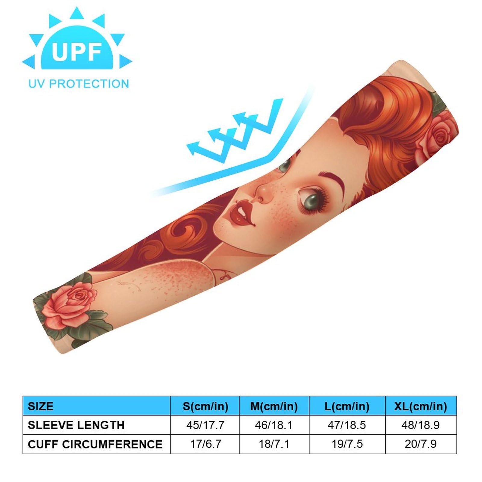 Vintage Rose Lady Ice Silk Arm Sleeves Cooling Sun Protection Arm Sleeve for Men Women L
