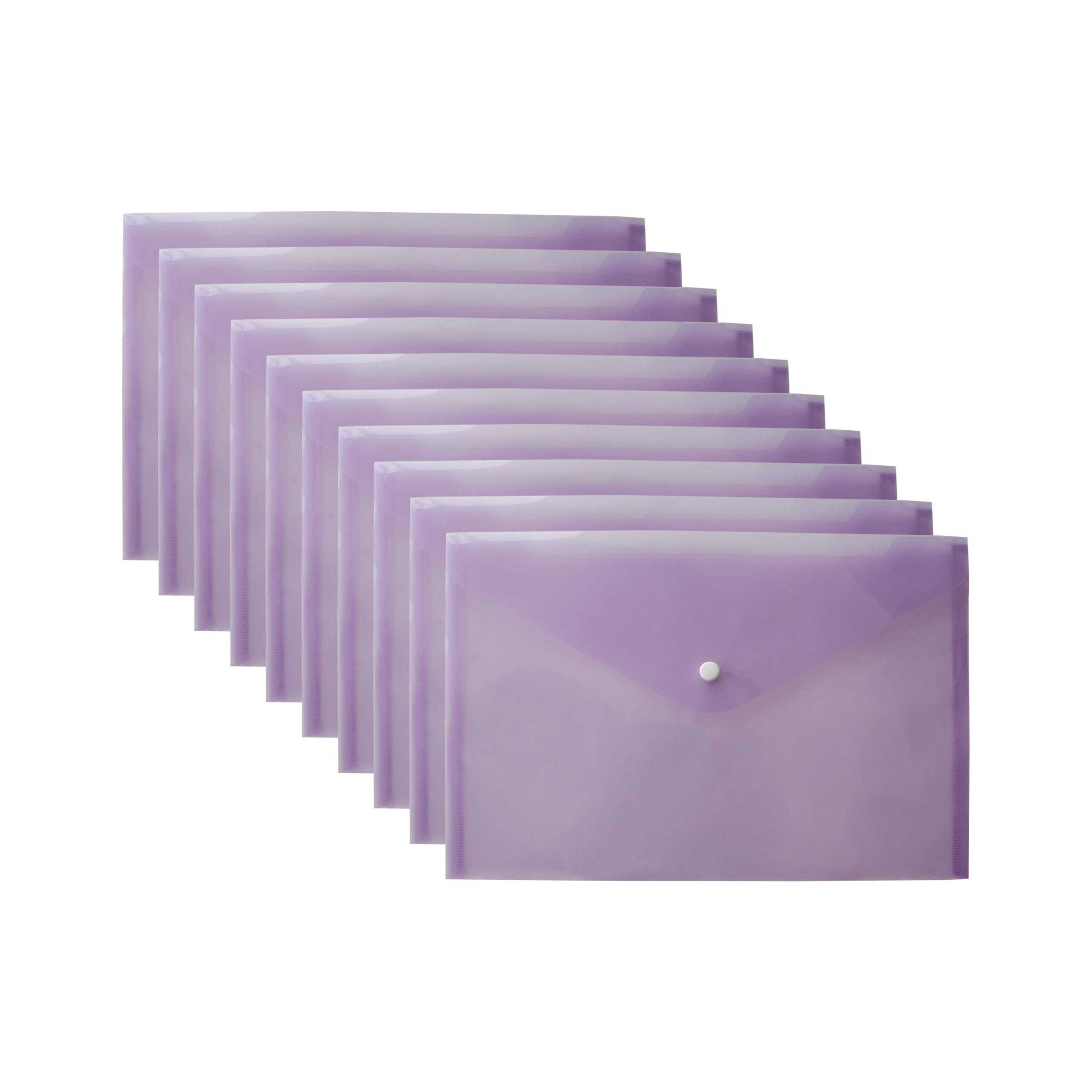 M1SS Plastic Wallets Folders – Pack of 20 Document Folder, Plastic Popper Wallet with Button Closure for Home, School, Travel and Office Supplies Storage (Transparent, Purple, A5)