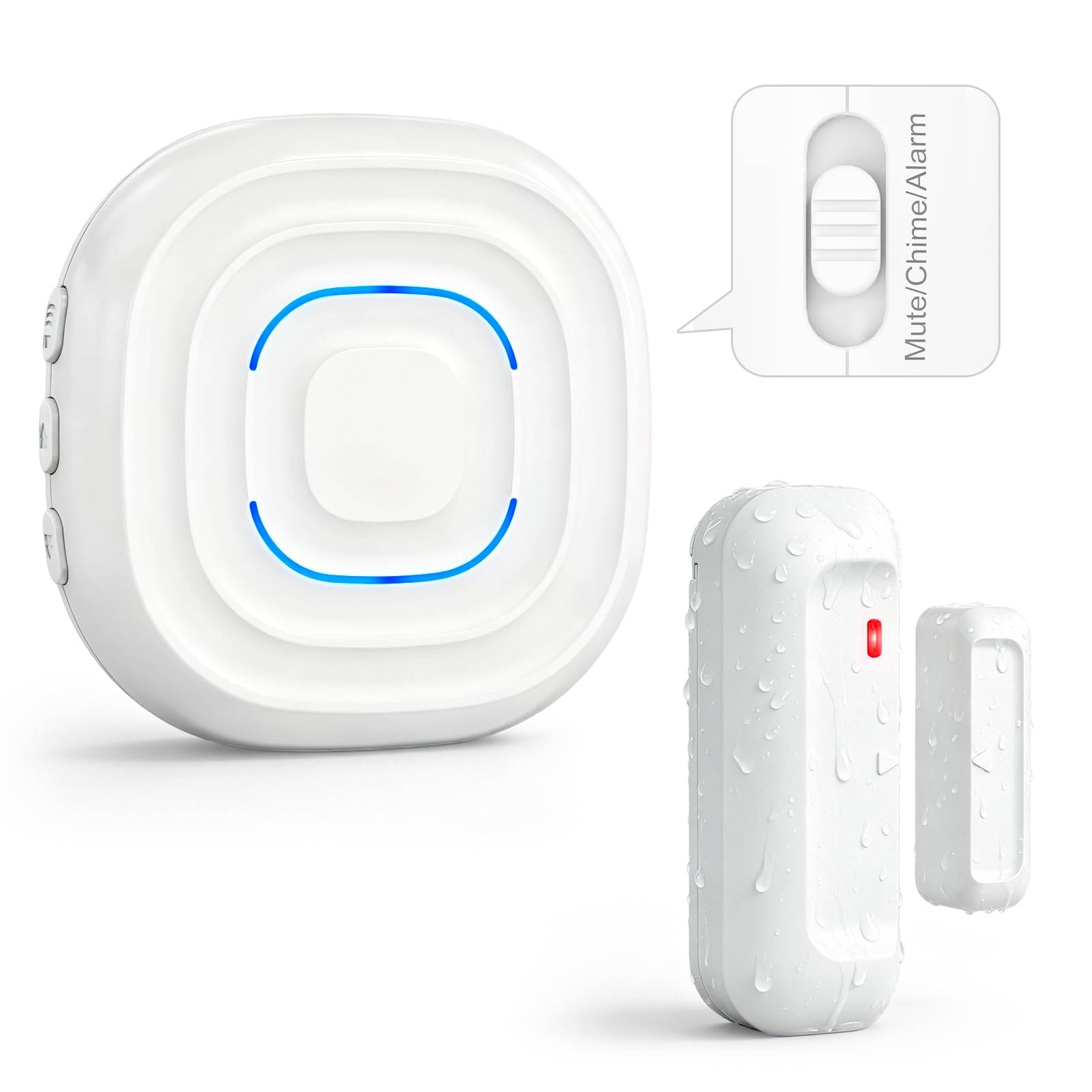 SanJie Wireless Door Alarm Sensor Chime,Alarm/Chime Duration Modes 2 in1,Waterproof Door Sensor with 30 Chimes 5 Volume Level,500FT Range Door Alarms When Opened for Home Store,1 Receiver 1 Sensor