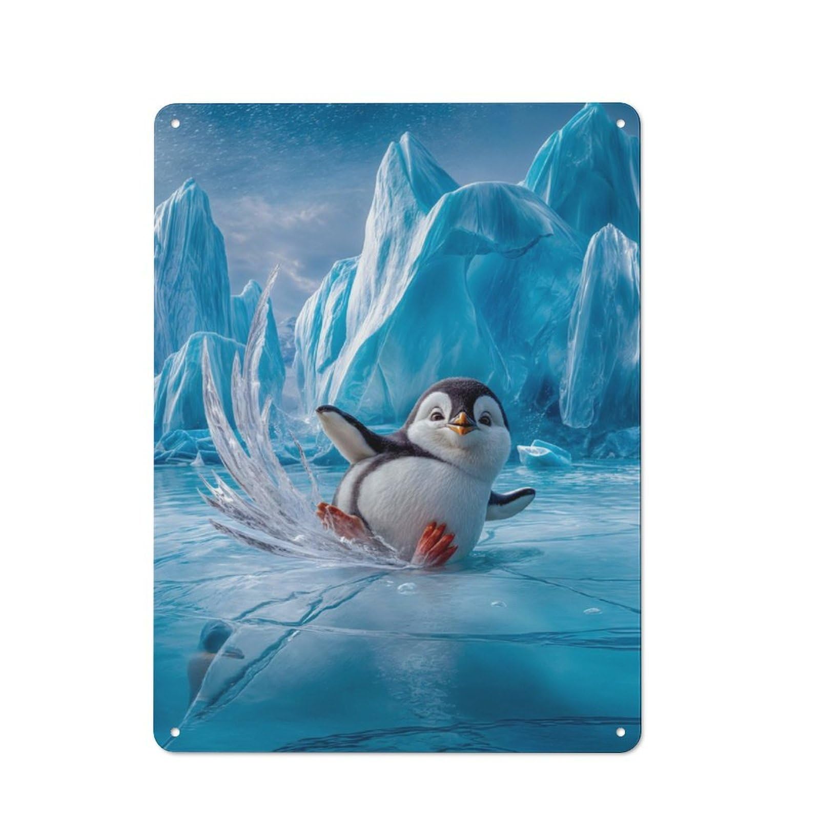 Junmoney Penguin Slipping On Ice Vintage Tin Sign 40X30cm With For Man Cave Or Games Room, For Games Room Collectors