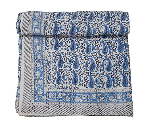 Exportindia New Indian Hand Made Kantha Quilt King Queen Size Hand Block Print Kantha Quilt Soft fine Cotton Hand Made Kantha Quilt (King/Queen Size 90x108 Inch)