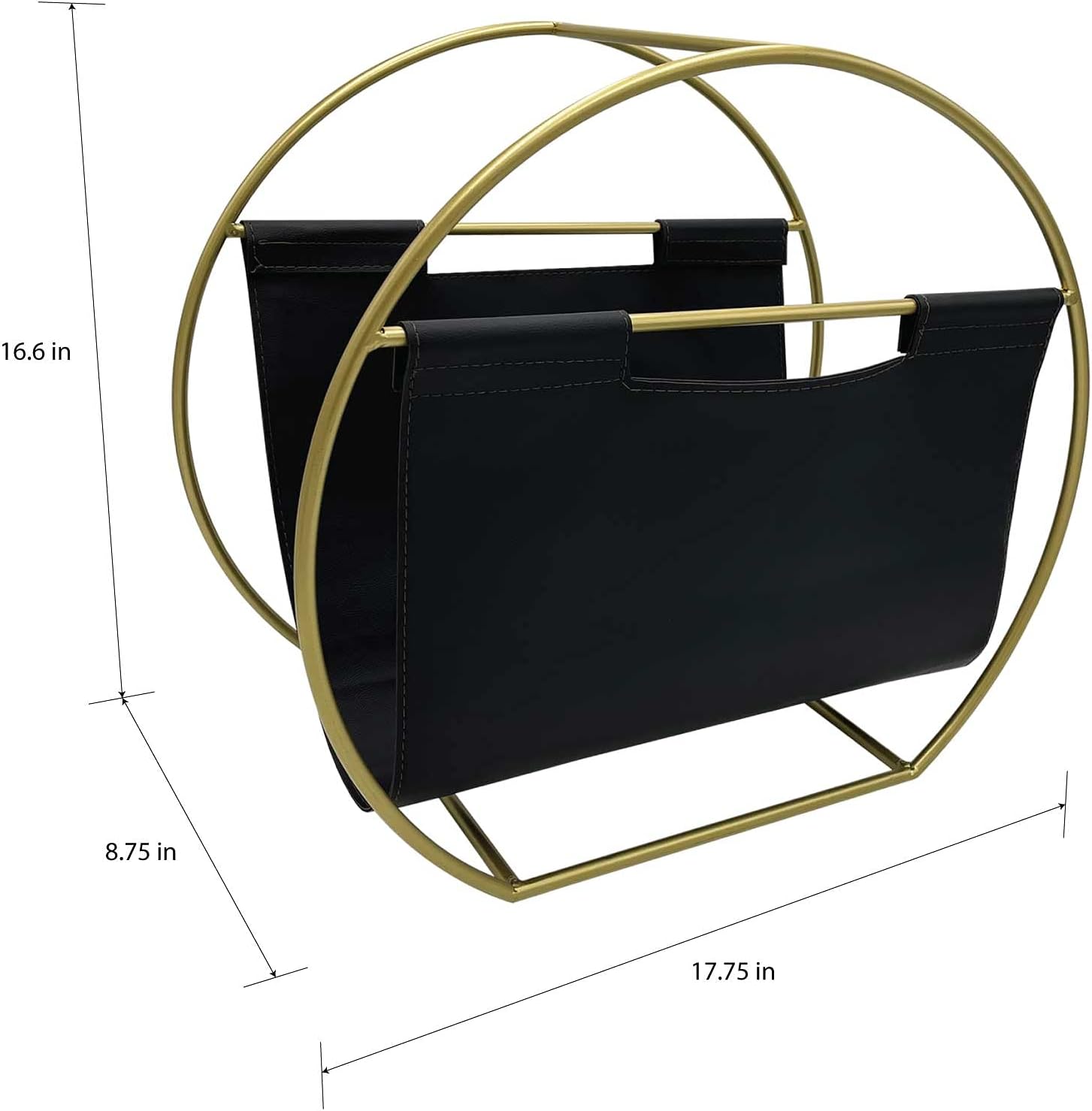 Becki Owens Magazine Holder - Black Leather and Gold Metal Design - File Organizer Rack for Desktop - Free Standing Floor Storage for Living Room, Office, Bathroom, Doctor's Office - Circle