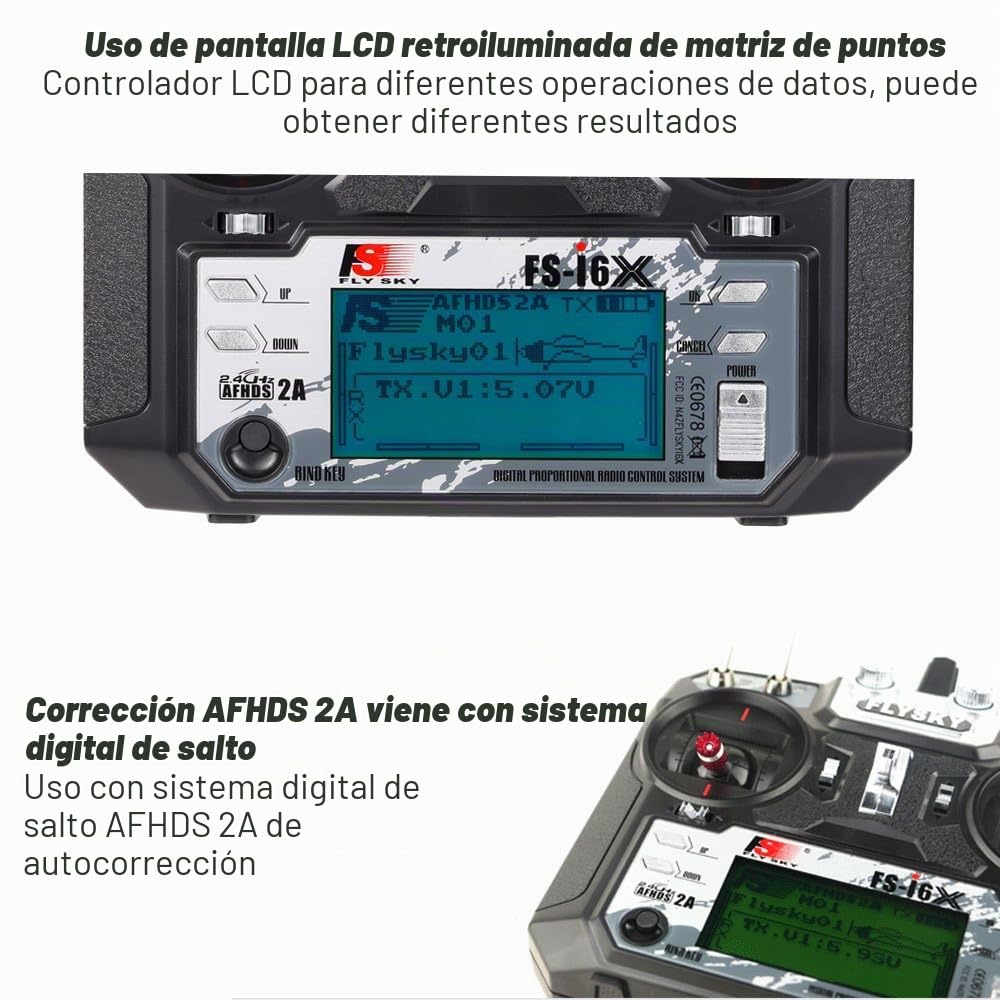 Flysky FS-i6X 2.4GHz 10CH AFHDS 2A RC Transmisor con receptor FS-iA6B para avión helicóptero RC Drone