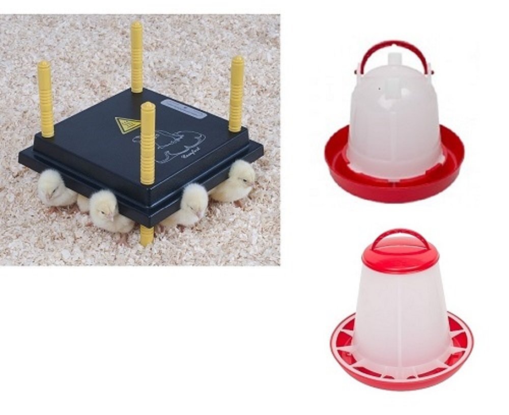 BVT Küken-Wärmeplatte Set 30x30 Cm – Mit Futtersilo, Tränke & 5 Kg Kükenstarter Für 11 Küken