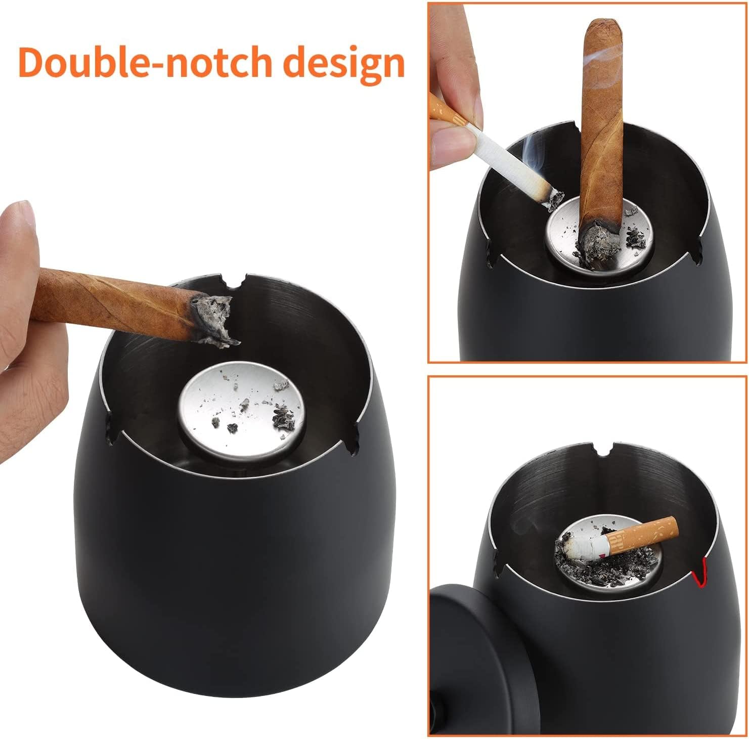 Posacenere per esterni senza fumo con coperchio, in acciaio inox, antivento, inodore, ideale per patio o tavolo da ufficio, design coperto per eliminare l'odore (9 x 8,4 cm)