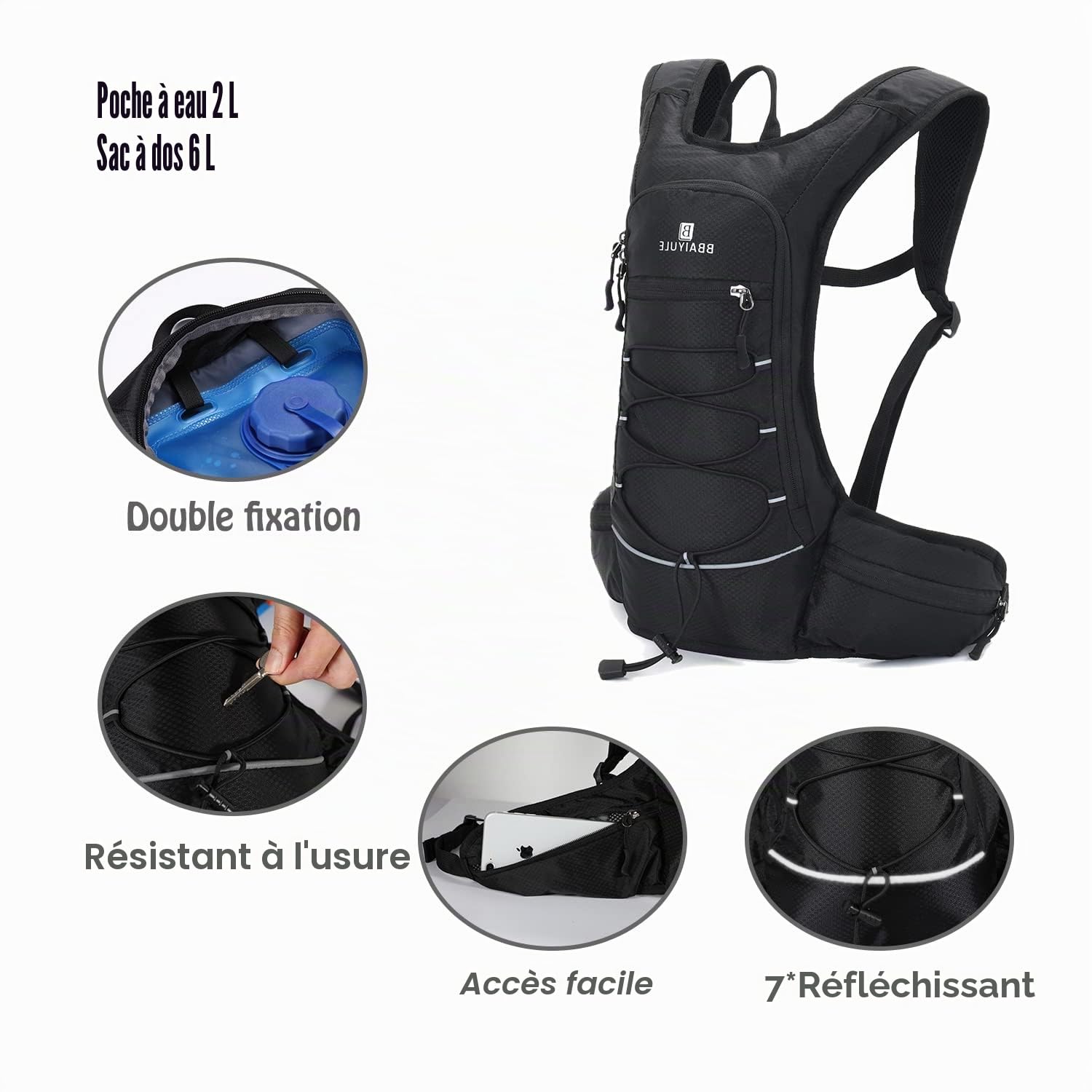 Sac à Dos d'hydratation avec Poche d'hydratation, 2 l, Sac à Dos de Course, Sac à Dos de vélo, Sac à Dos de randonnée, Petit pour Course à Pied, vélo, Homme et Femme