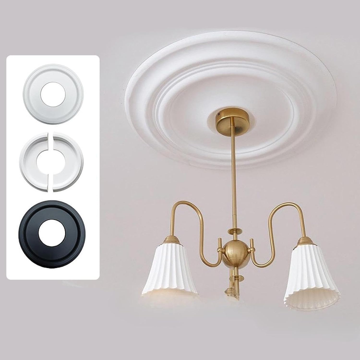Ceiling Medallion Sturdy Pu Light Fixture Cover Plate for Bedroom Hotel Home Split Type