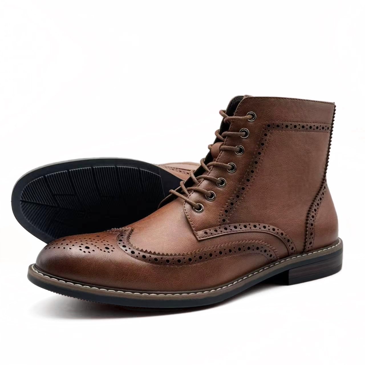 Finishing & Sewing Bottes à bout ailé pour homme, style brogue classique, chaussures habillées à lacets Oxford