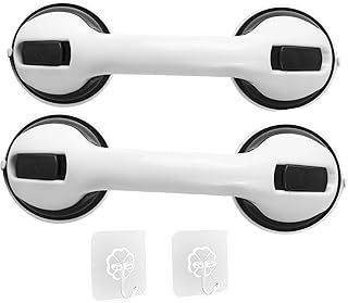 2 pack Shower Handles for Elderly Suction, Cookmaster 12 inch Grab Bars for Bathtubs and Showers, Bathroom Grab Bars for Elderly for Wall, Handicap Grab Bars, Shower Grab Bars for Seniors