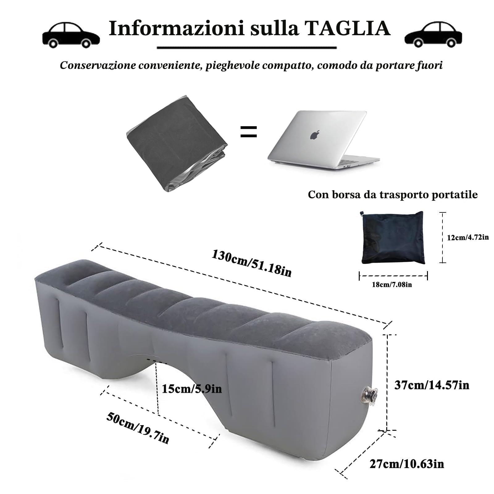 Materasso Auto, Materasso Gonfiabile Sedile Posteriore Allungato, Letto Gonfiabile per Auto, Pieghevole Materassino Auto, con Pompa di Aria Elettrica